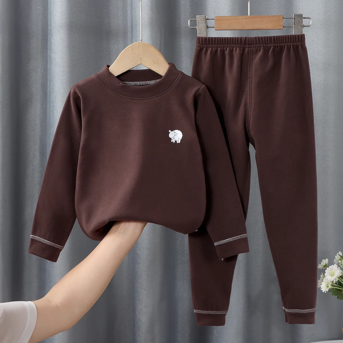 Children's velvet warm suit, autumn clothes and pants for big children, underwear for boys and girls, home clothes for babies Un