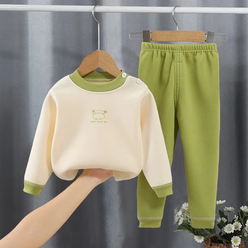 Children's velvet warm suit, autumn clothes and pants for big children, underwear for boys and girls, home clothes for babies Un
