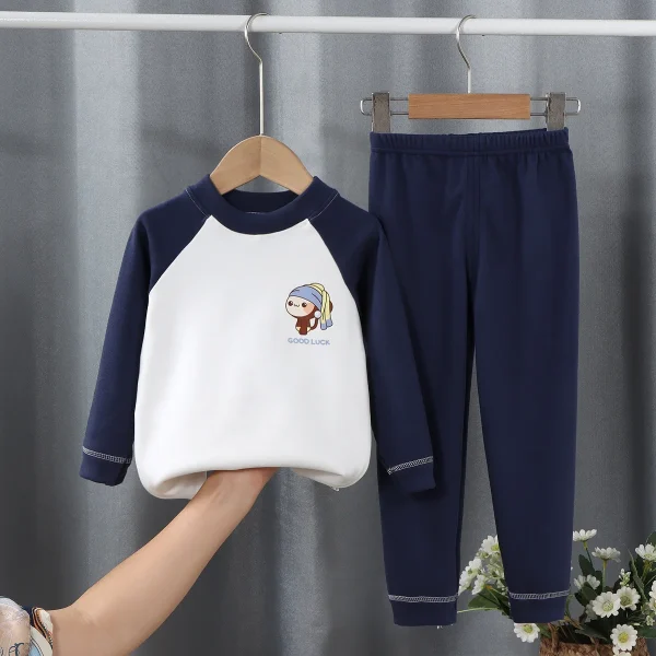 Children's velvet warm suit, autumn clothes and pants for big children, underwear for boys and girls, home clothes for babies Un - Image 2