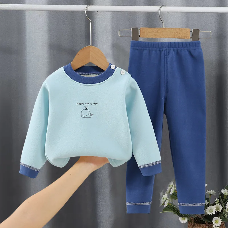 Children's velvet warm suit, autumn clothes and pants for big children, underwear for boys and girls, home clothes for babies Un