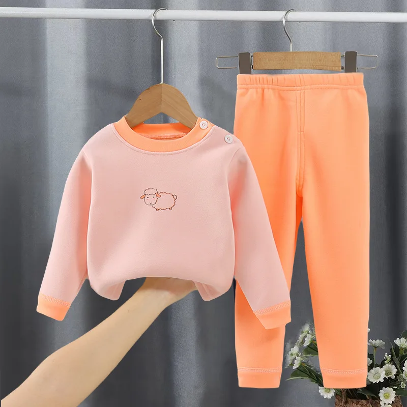 Children's velvet warm suit, autumn clothes and pants for big children, underwear for boys and girls, home clothes for babies Un