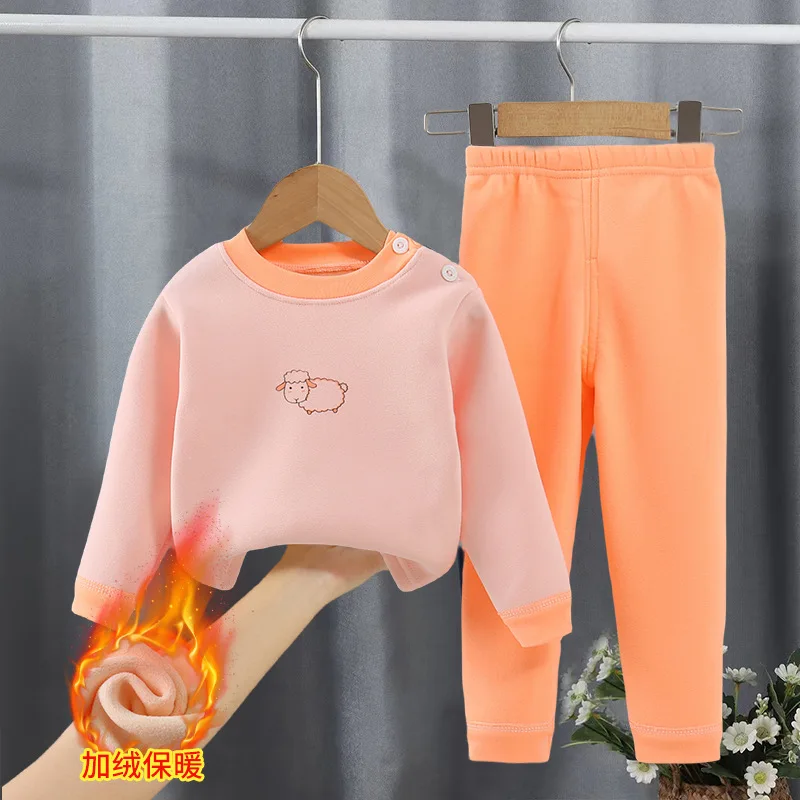 Children's velvet warm suit, autumn clothes and pants for big children, underwear for boys and girls, home clothes for babies Un