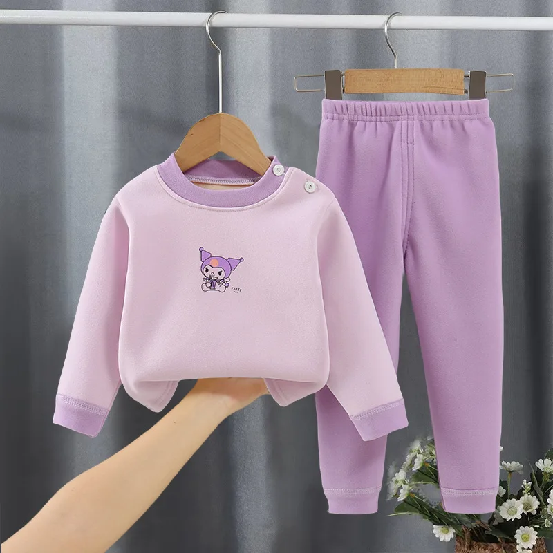 Children's velvet warm suit, autumn clothes and pants for big children, underwear for boys and girls, home clothes for babies Un