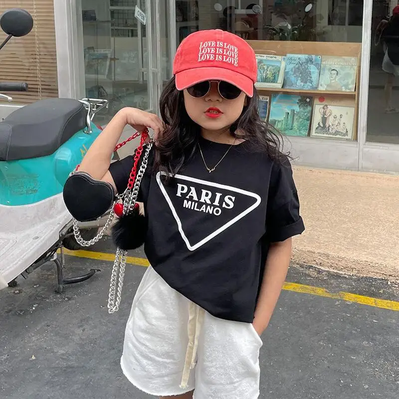 Summer Girls T Shirt Baby Tee Shirt Kids Tops Children Brand Clothes Fashion Casual Letter Print New 2-9Y Summer Girls T Shirt Baby Tee Shirt Kids Tops Children Brand Clothes Fashion Casual Letter Print New 2-9Y