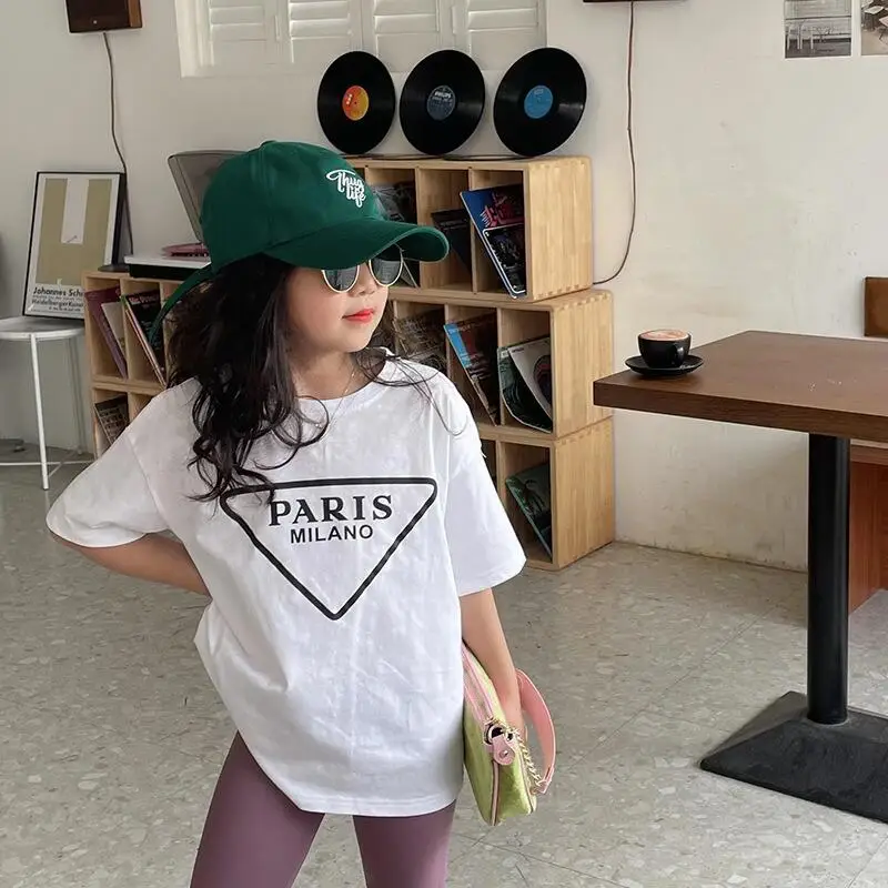 Summer Girls T Shirt Baby Tee Shirt Kids Tops Children Brand Clothes Fashion Casual Letter Print New 2-9Y Summer Girls T Shirt Baby Tee Shirt Kids Tops Children Brand Clothes Fashion Casual Letter Print New 2-9Y