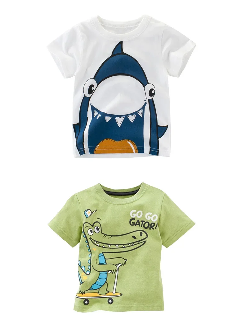 2-9Y Summer Baby Boys Short Sleeve T-shirt Children Kids Cotton Cartoon Tops Little Boys Tees
