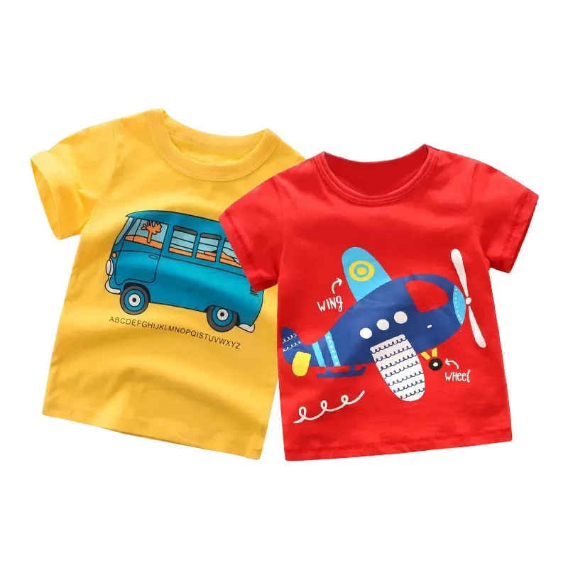 2-9Y Summer Baby Boys Short Sleeve T-shirt Children Kids Cotton Cartoon Tops Little Boys Tees