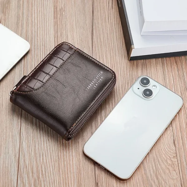 Leather Men’s Wallet Luxury Mens Purse Male Zipper Card Holders with Coin Pocket Rfid Wallets Gifts for Men Money Bag - Image 4