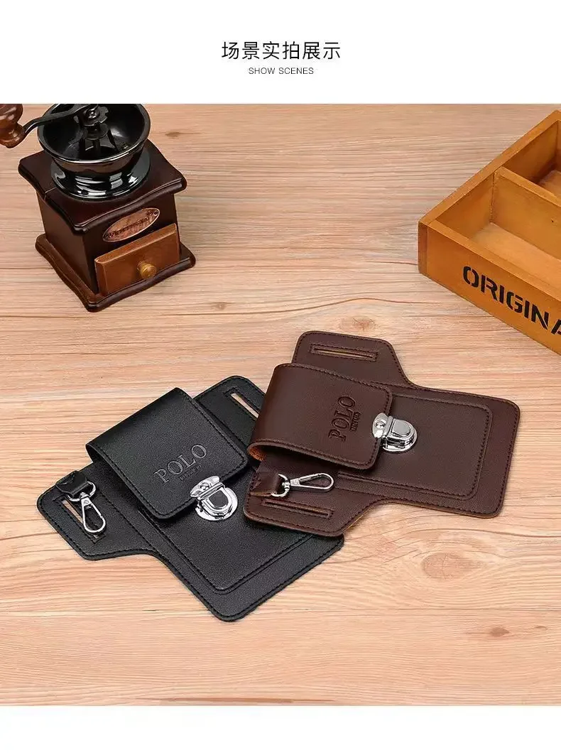 2024 Fashion New Men's Belt Leather Case Vertical Multifunctional Portable Phone Waistpack Card Bag Can Be Keyed Pu Leather Gift