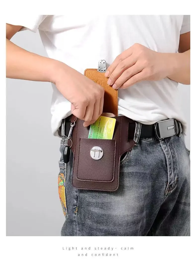 2024 Fashion New Men's Belt Leather Case Vertical Multifunctional Portable Phone Waistpack Card Bag Can Be Keyed Pu Leather Gift