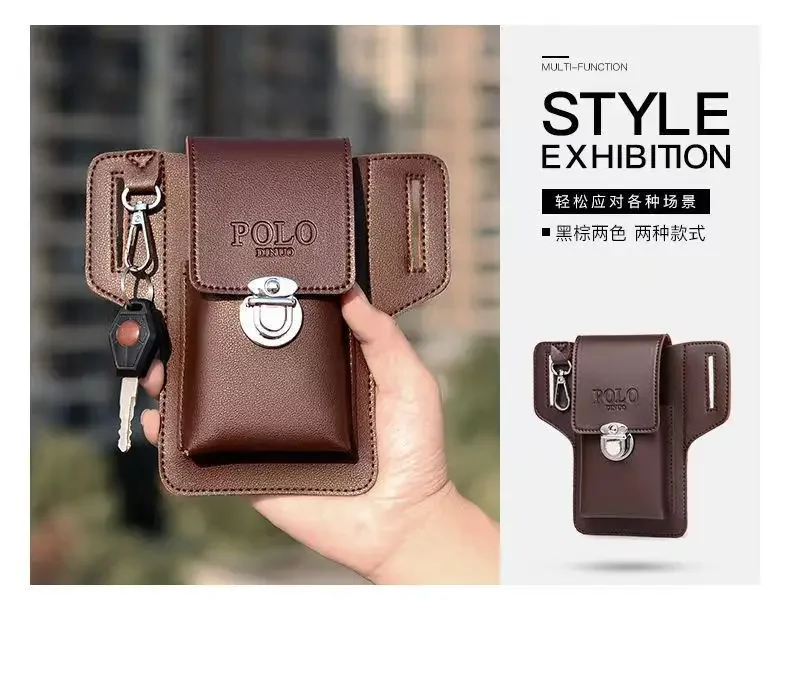 2024 Fashion New Men's Belt Leather Case Vertical Multifunctional Portable Phone Waistpack Card Bag Can Be Keyed Pu Leather Gift