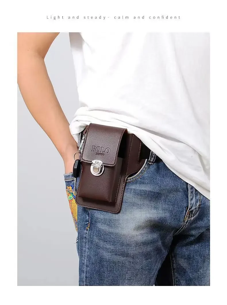 2024 Fashion New Men's Belt Leather Case Vertical Multifunctional Portable Phone Waistpack Card Bag Can Be Keyed Pu Leather Gift