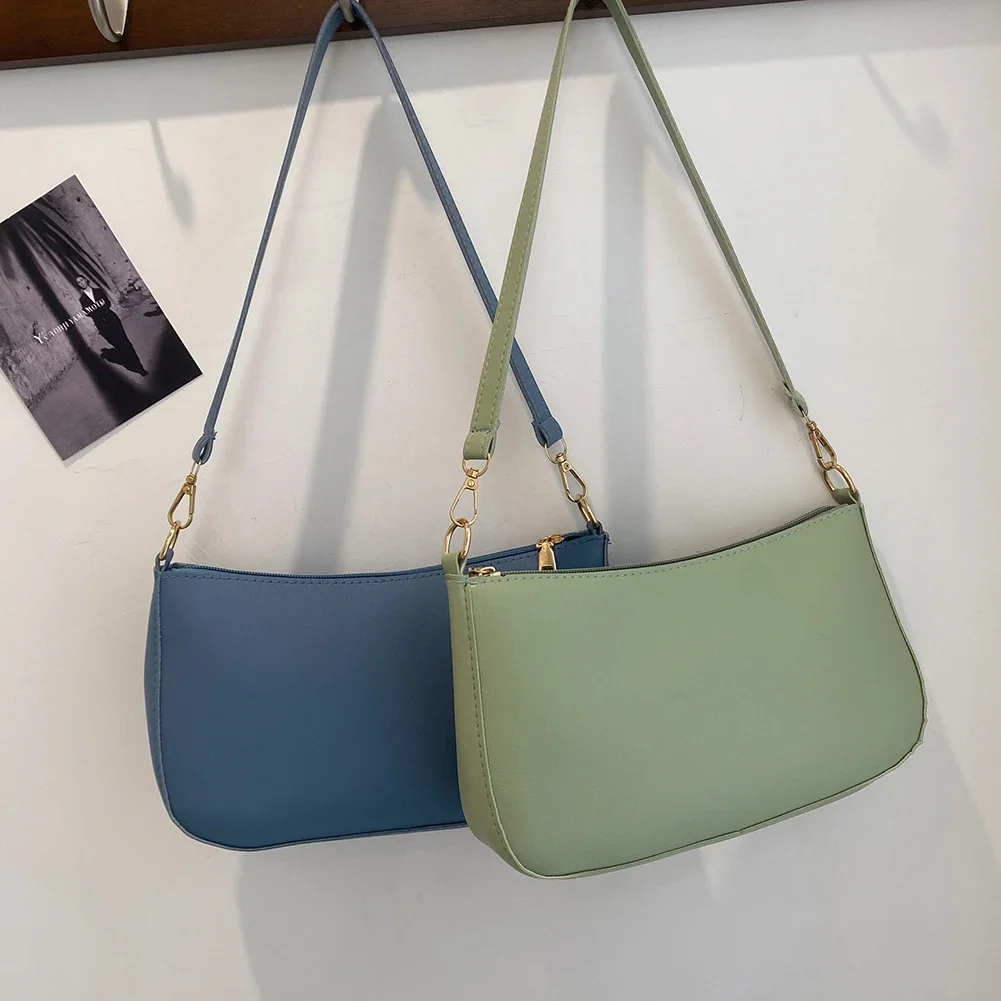 2024 New Women's Fashion Handbags Retro Solid Color PU Leather Shoulder Underarm Bag Casual Women Hobos Handbags