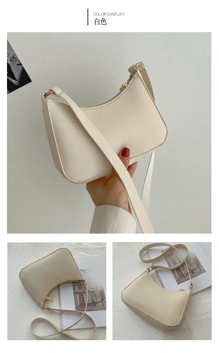 2024 New Women's Fashion Handbags Retro Solid Color PU Leather Shoulder Underarm Bag Casual Women Hobos Handbags