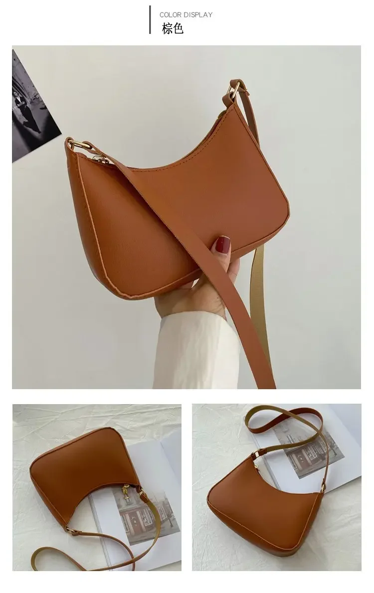 2024 New Women's Fashion Handbags Retro Solid Color PU Leather Shoulder Underarm Bag Casual Women Hobos Handbags