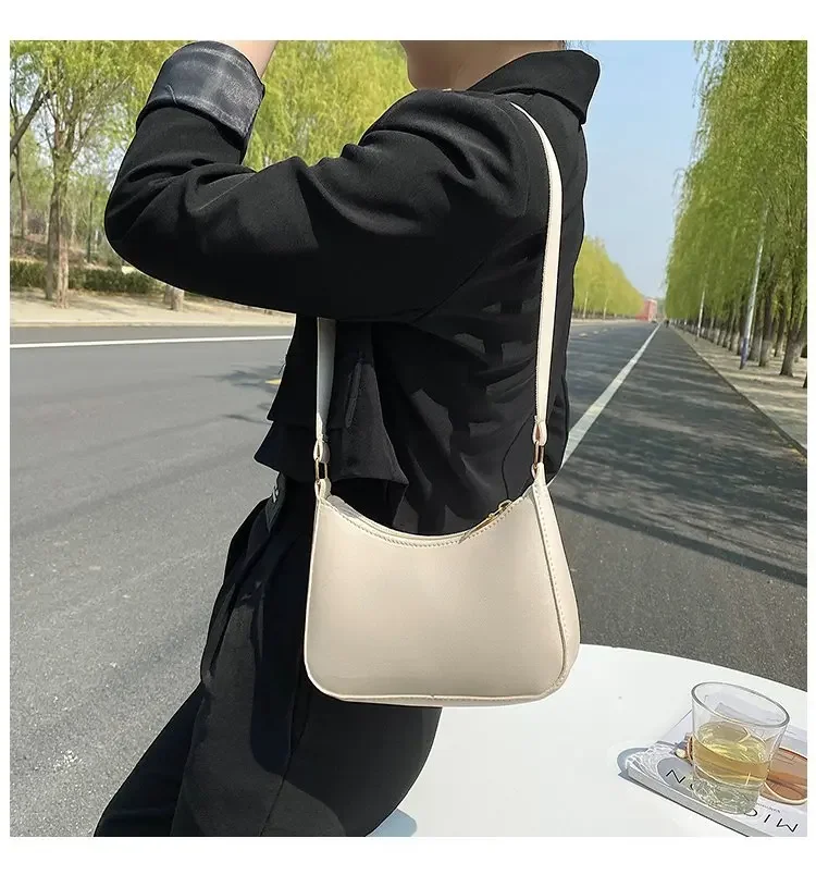 2024 New Women's Fashion Handbags Retro Solid Color PU Leather Shoulder Underarm Bag Casual Women Hobos Handbags