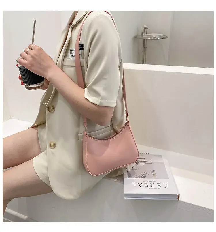 2024 New Women's Fashion Handbags Retro Solid Color PU Leather Shoulder Underarm Bag Casual Women Hobos Handbags