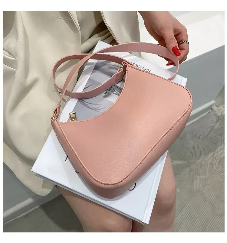 2024 New Women's Fashion Handbags Retro Solid Color PU Leather Shoulder Underarm Bag Casual Women Hobos Handbags