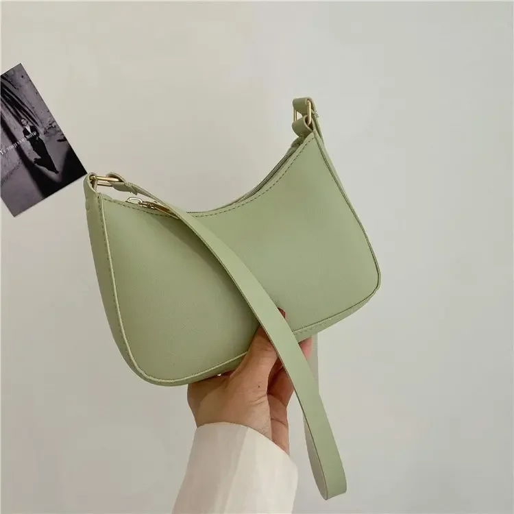 2024 New Women's Fashion Handbags Retro Solid Color PU Leather Shoulder Underarm Bag Casual Women Hobos Handbags