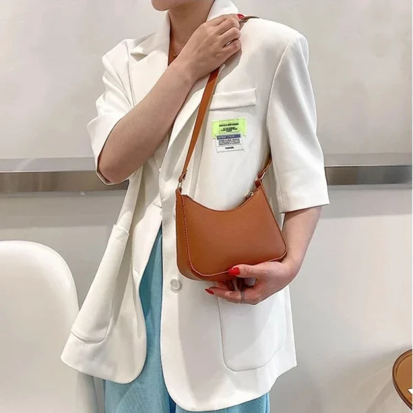 2024 New Women's Fashion Handbags Retro Solid Color PU Leather Shoulder Underarm Bag Casual Women Hobos Handbags - Image 4