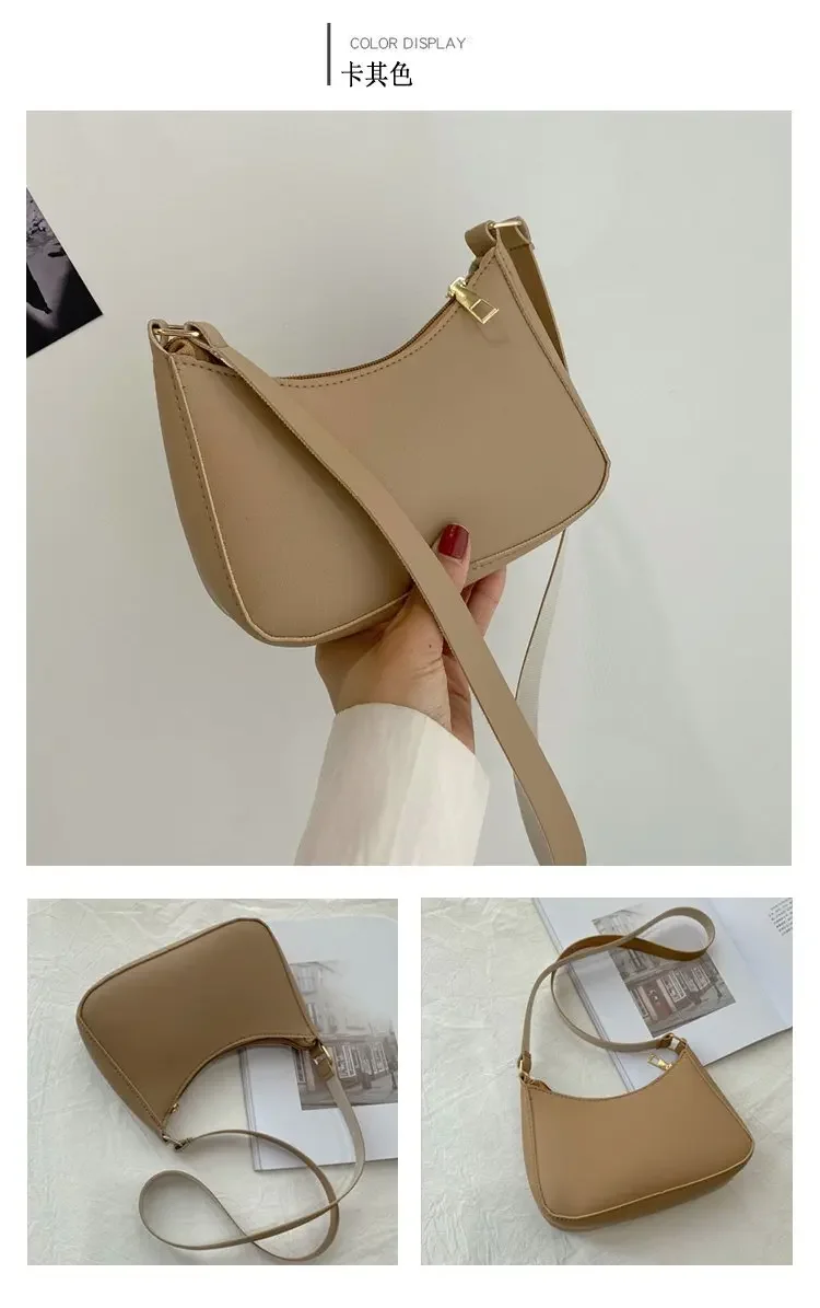2024 New Women's Fashion Handbags Retro Solid Color PU Leather Shoulder Underarm Bag Casual Women Hobos Handbags