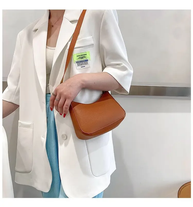 2024 New Women's Fashion Handbags Retro Solid Color PU Leather Shoulder Underarm Bag Casual Women Hobos Handbags