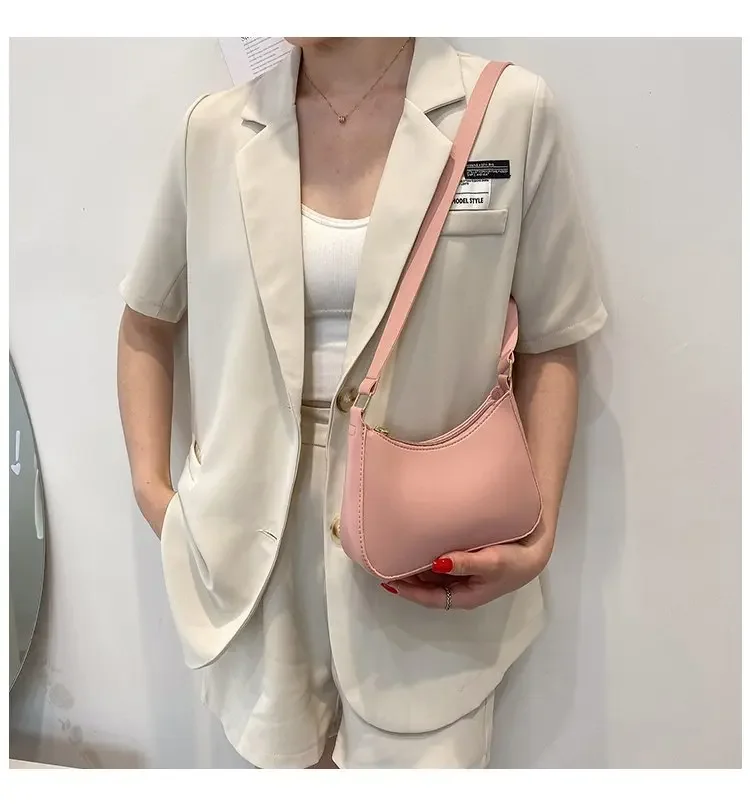 2024 New Women's Fashion Handbags Retro Solid Color PU Leather Shoulder Underarm Bag Casual Women Hobos Handbags
