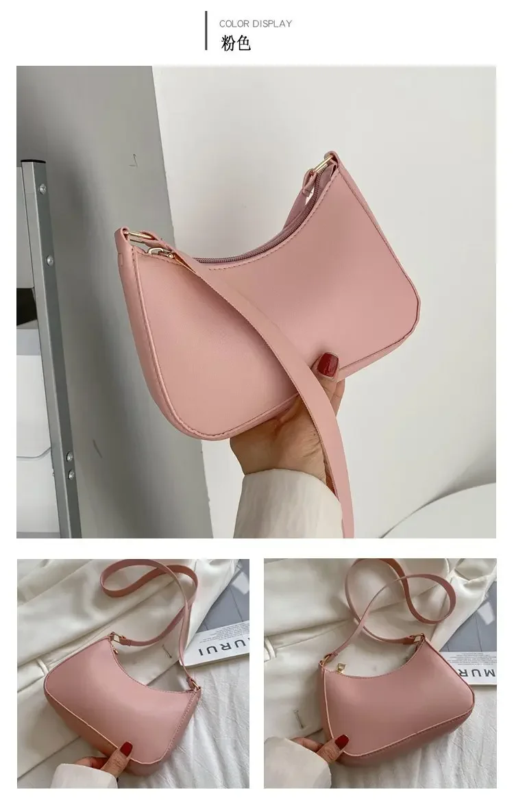 2024 New Women's Fashion Handbags Retro Solid Color PU Leather Shoulder Underarm Bag Casual Women Hobos Handbags