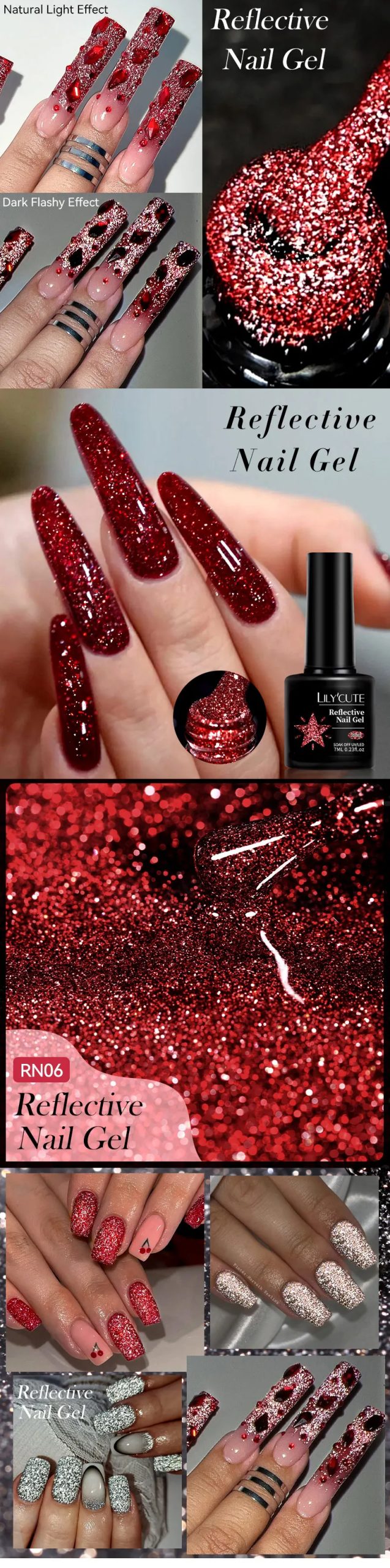 LILYCUTE 7ML Reflective Glitter Gel Nail Polish Bright Sparkling Silver Color Semi-permanent Soak Off Nail Art UV Gel Varnishes