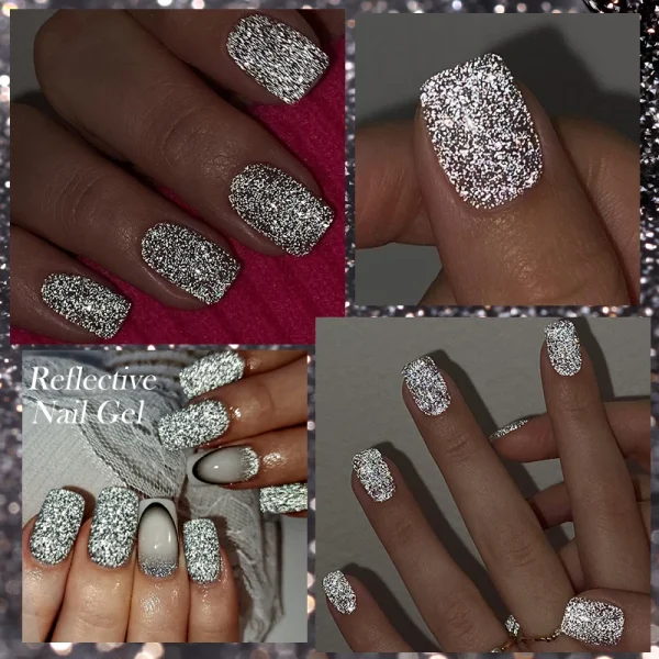 LILYCUTE 7ML Reflective Glitter Gel Nail Polish Bright Sparkling Silver Color Semi-permanent Soak Off Nail Art UV Gel Varnishes - Image 3