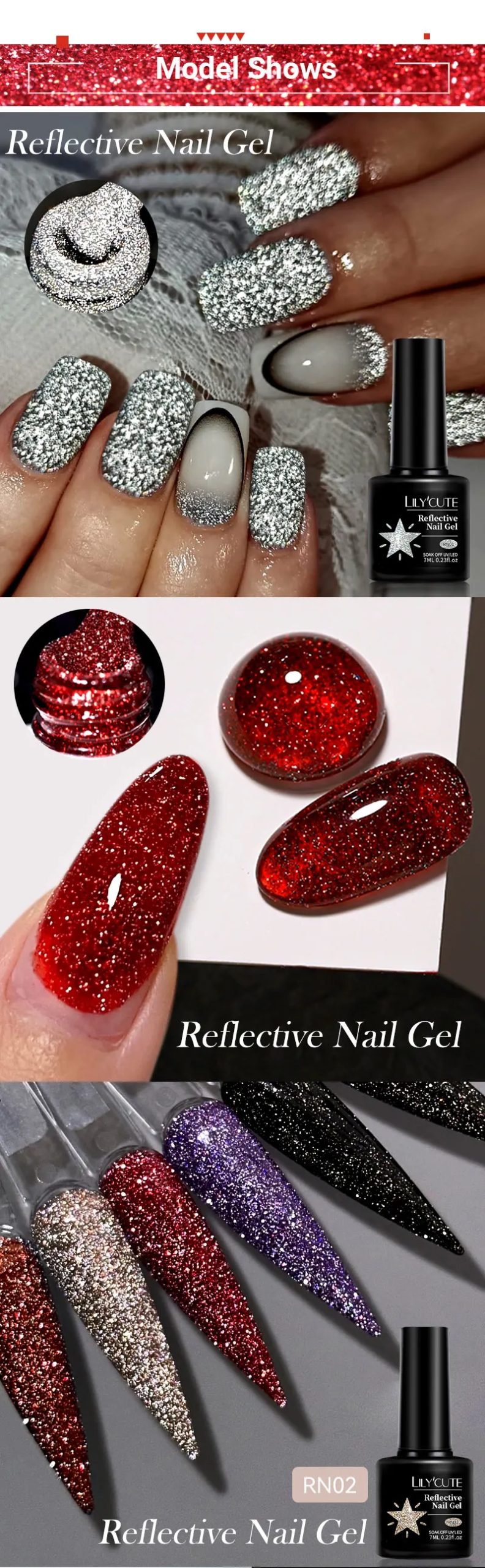 LILYCUTE 7ML Reflective Glitter Gel Nail Polish Bright Sparkling Silver Color Semi-permanent Soak Off Nail Art UV Gel Varnishes
