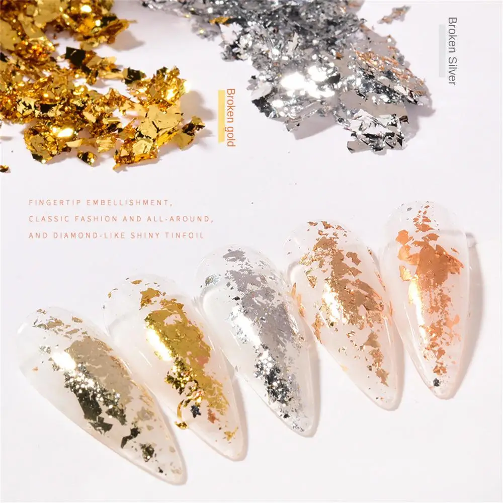 Box Laser Gold Silver Irregular Aluminum Foil Paper Nail Art Sticker Glitter Manicure UV Gel Polish Nails Decoration Tools