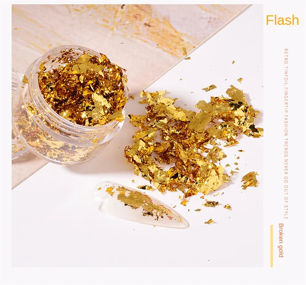 Box Laser Gold Silver Irregular Aluminum Foil Paper Nail Art Sticker Glitter Manicure UV Gel Polish Nails Decoration Tools