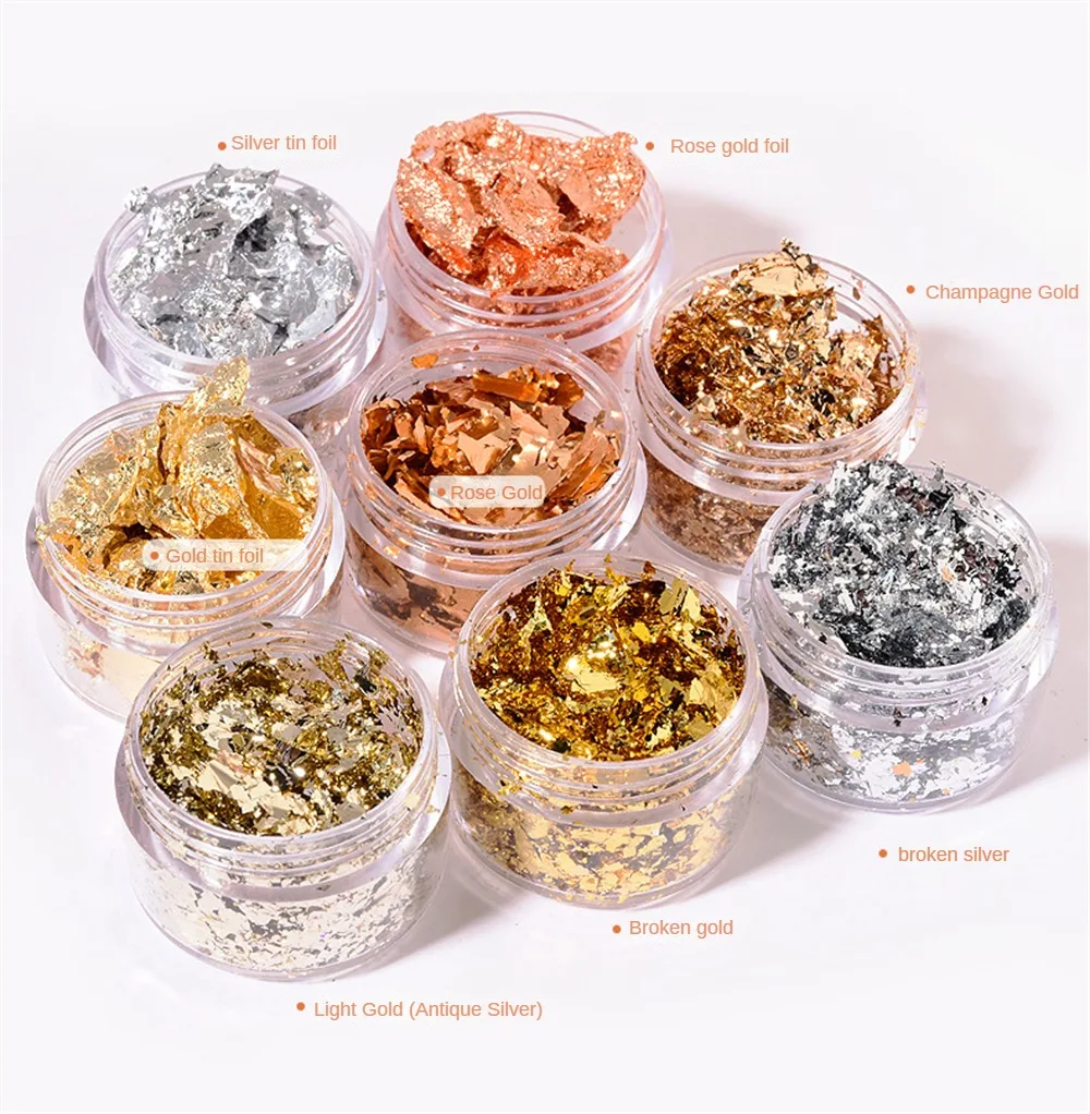 Box Laser Gold Silver Irregular Aluminum Foil Paper Nail Art Sticker Glitter Manicure UV Gel Polish Nails Decoration Tools