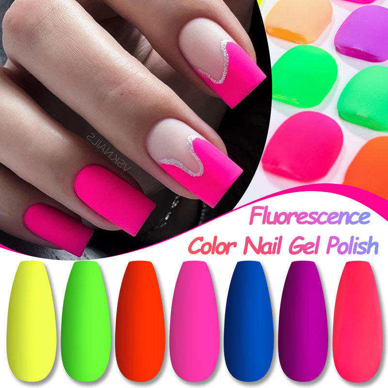 LILYCUTE Green Fluorescent Matte Color Gel Nail Polish 7ml Neon Purple Red Soak Off Gel Varnish For Nails Design UV Nail Art Gel