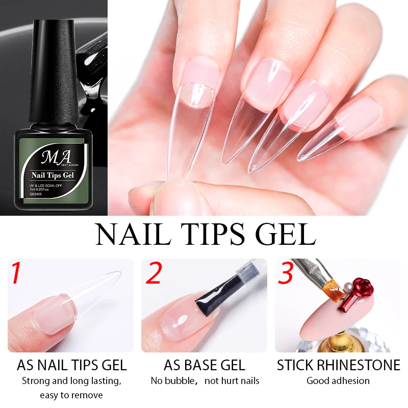 MEET ACROSS 7ml Nail Tips Gel Glue 3 IN 1 Function Clear Fake Nail Fast Extension Nails Art Transparent Soak Off UV Manicure