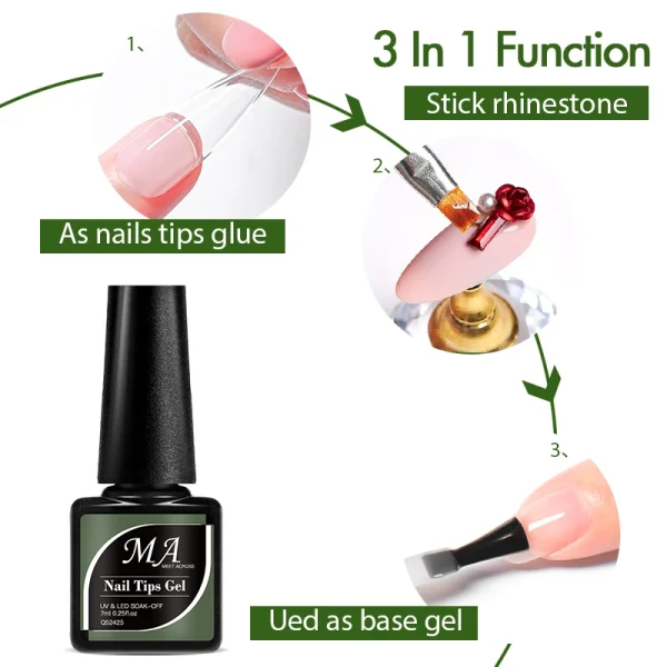 MEET ACROSS 7ml Nail Tips Gel Glue 3 IN 1 Function Clear Fake Nail Fast Extension Nails Art Transparent Soak Off UV Manicure - Image 2
