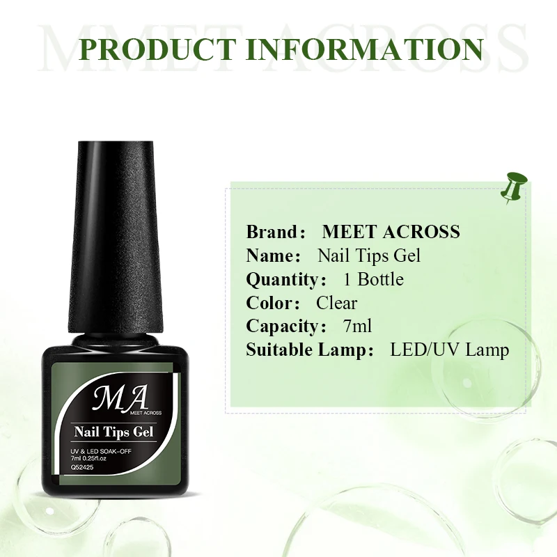 MEET ACROSS 7ml Nail Tips Gel Glue 3 IN 1 Function Clear Fake Nail Fast Extension Nails Art Transparent Soak Off UV Manicure