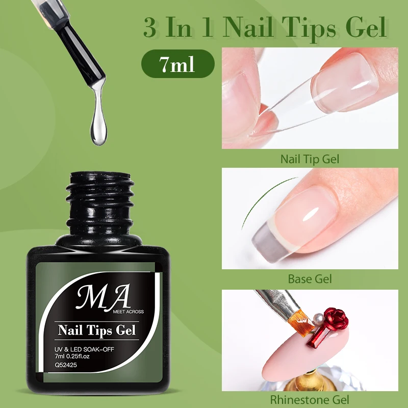MEET ACROSS 7ml Nail Tips Gel Glue 3 IN 1 Function Clear Fake Nail Fast Extension Nails Art Transparent Soak Off UV Manicure
