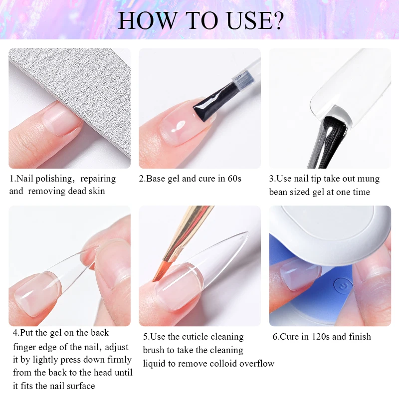 MEET ACROSS 7ml Nail Tips Gel Glue 3 IN 1 Function Clear Fake Nail Fast Extension Nails Art Transparent Soak Off UV Manicure