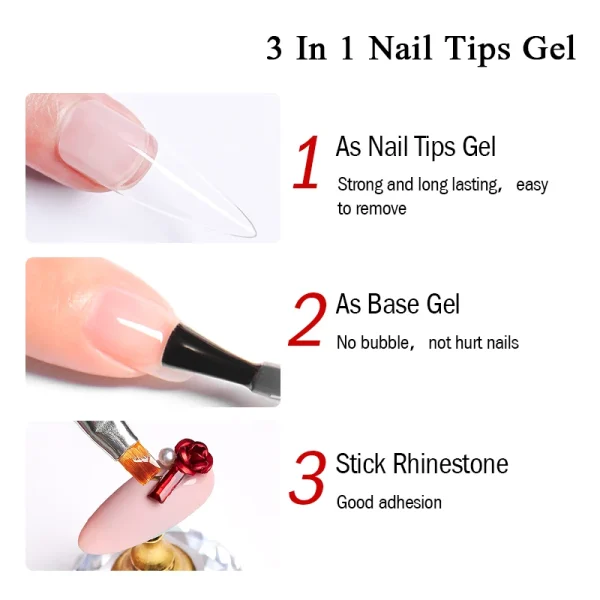 MEET ACROSS 7ml Nail Tips Gel Glue 3 IN 1 Function Clear Fake Nail Fast Extension Nails Art Transparent Soak Off UV Manicure - Image 3