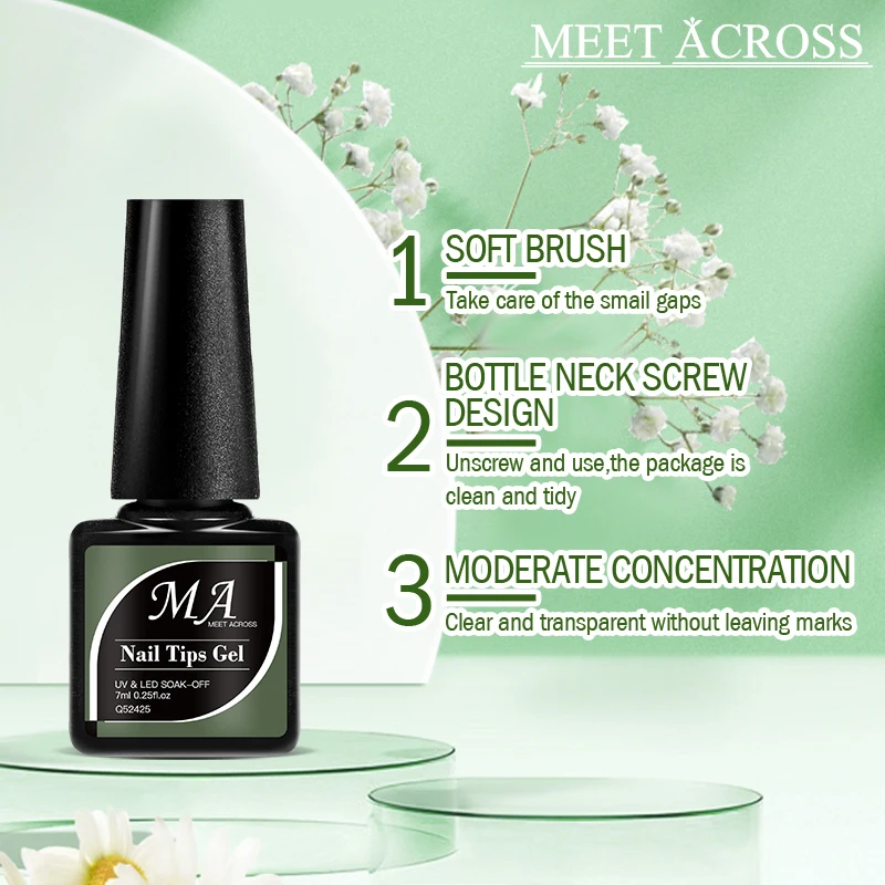 MEET ACROSS 7ml Nail Tips Gel Glue 3 IN 1 Function Clear Fake Nail Fast Extension Nails Art Transparent Soak Off UV Manicure