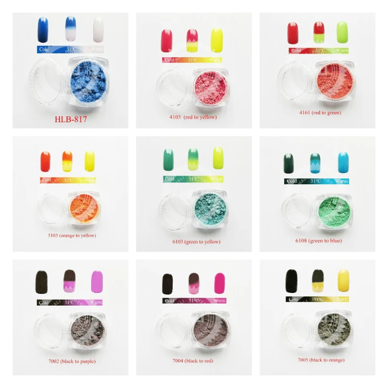 Thermochromic pigment,temperature reactive pigment heat sensitive pigment 10gram per color. Thermochromic pigment,temperature reactive pigment heat sensitive pigment 10gram per color.