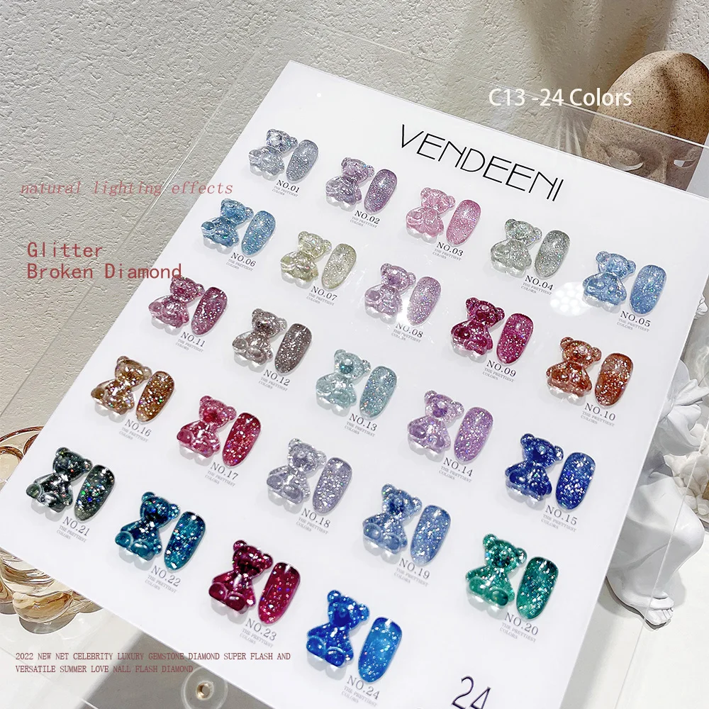 Vendeeni 24 Colors/Set Transparent Broken Diamond Glitter Cat Eye Gel Nail Polish Soak Off UV LED Magnetic Nail Art Gel Varnish Vendeeni 24 Colors/Set Transparent Broken Diamond Glitter Cat Eye Gel Nail Polish Soak Off UV LED Magnetic Nail Art Gel Varnish