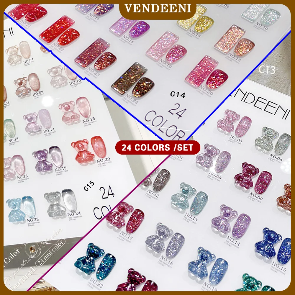 Vendeeni 24 Colors/Set Transparent Broken Diamond Glitter Cat Eye Gel Nail Polish Soak Off UV LED Magnetic Nail Art Gel Varnish Vendeeni 24 Colors/Set Transparent Broken Diamond Glitter Cat Eye Gel Nail Polish Soak Off UV LED Magnetic Nail Art Gel Varnish