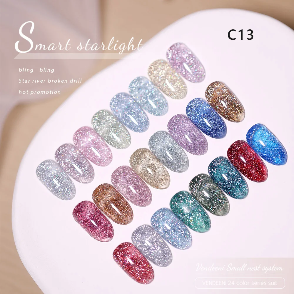 Vendeeni 24 Colors/Set Transparent Broken Diamond Glitter Cat Eye Gel Nail Polish Soak Off UV LED Magnetic Nail Art Gel Varnish Vendeeni 24 Colors/Set Transparent Broken Diamond Glitter Cat Eye Gel Nail Polish Soak Off UV LED Magnetic Nail Art Gel Varnish