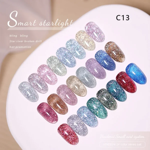 Vendeeni 24 Colors/Set Transparent Broken Diamond Glitter Cat Eye Gel Nail Polish Soak Off UV LED Magnetic Nail Art Gel Varnish - Image 2