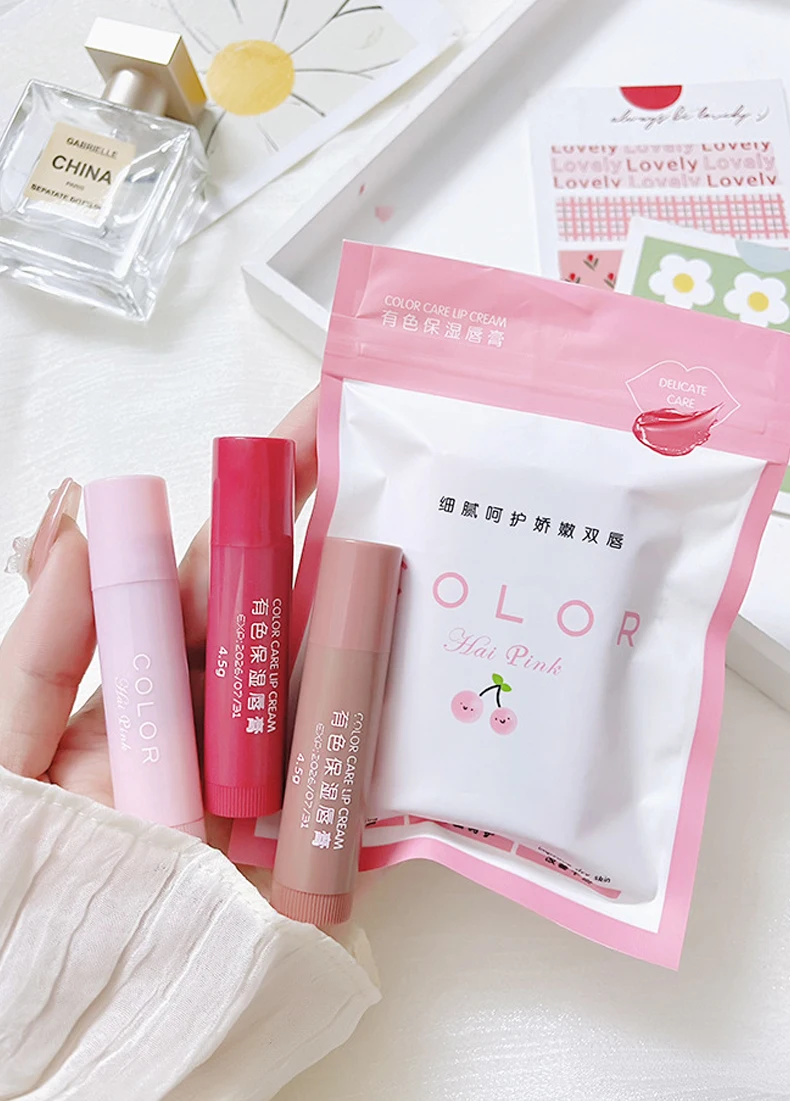 Lipstick Cute Red Tint Makeup Care Cosmetics Colored Lip Balm Lipstick Moisturizing Fade Lip Line Anti-drying Lip Makeup Set