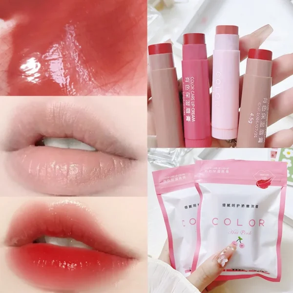 Lipstick Cute Red Tint Makeup Care Cosmetics Colored Lip Balm Lipstick Moisturizing Fade Lip Line Anti-drying Lip Makeup Set - Image 2