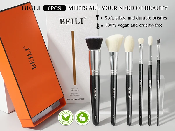 BEILI 6 Pcs Black Makeup Brushes Set Soft Synthetic Foundation Loose Powder Eyeshadow Detail Brush Hair Blush Brush Beauty Tool BEILI 6 Pcs Black Makeup Brushes Set Soft Synthetic Foundation Loose Powder Eyeshadow Detail Brush Hair Blush Brush Beauty Tool